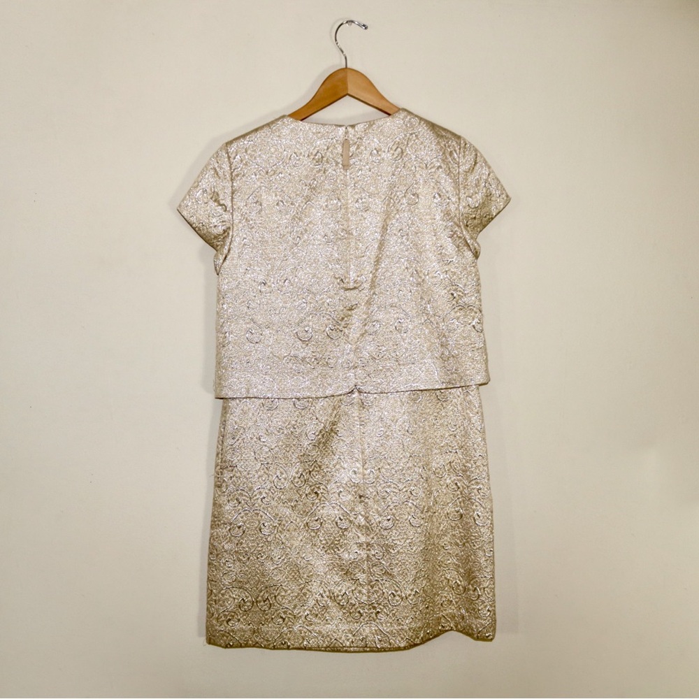 Tory Burch Brielle Metallic Brocade Mock Two Piece Dress in Sandshell - Picture 5 of 16